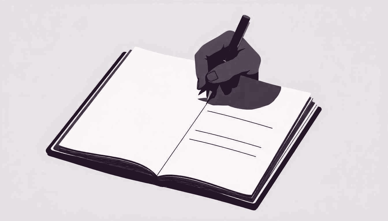 a hand pauses over an open planner, pen hovering above a single blank line, ready to write the day’s first task