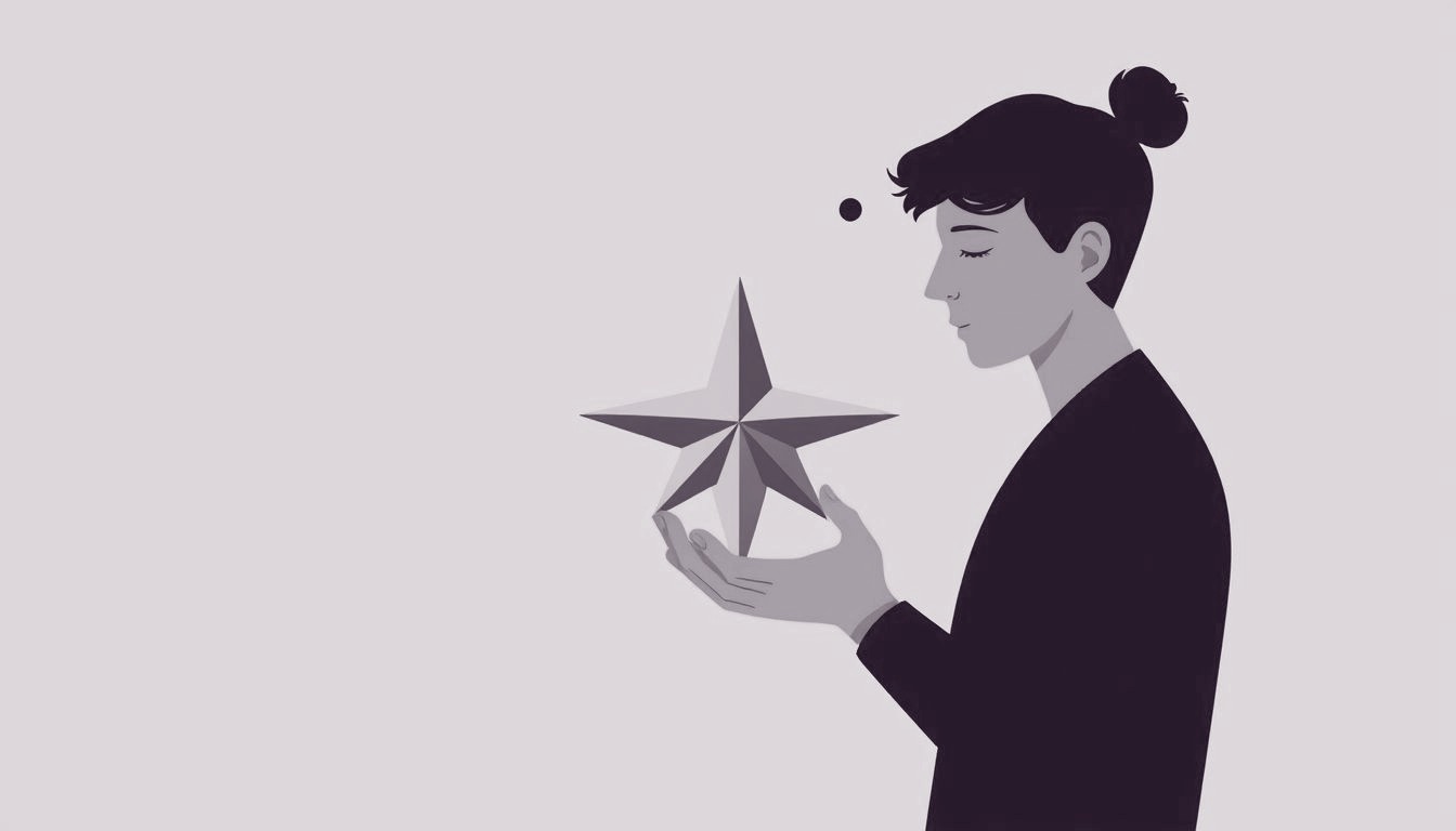 A thoughtful person cradles a five-pointed star, each point subtly hinting at a distinct personality facet.