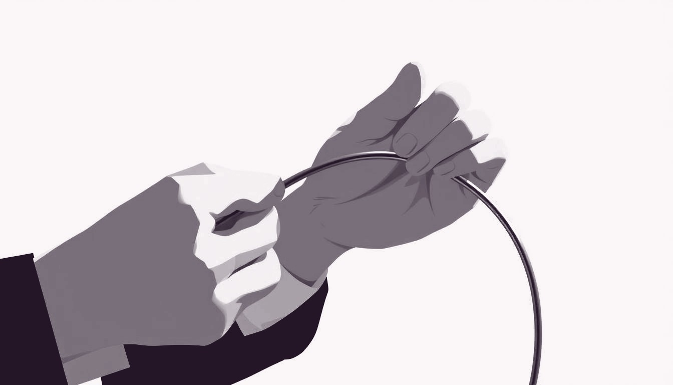 A manager calmly reshapes a bent metal wire into a fresh curve with their hand.